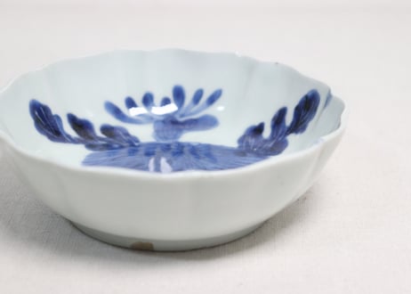 江戸幕末染付流水に菊図なます皿