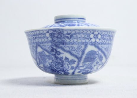 明治後期～大正銅判麒麟と獅子牡丹図蓋茶碗