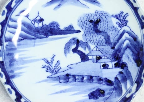 明治後期～大正銅判山水図7寸皿