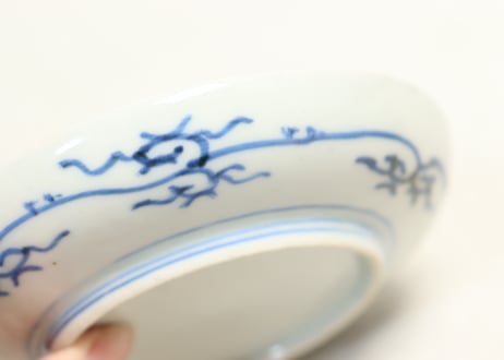 江戸幕末染付鶴と丸文図小皿①