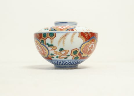明治前期色絵柳に鮎図蓋茶碗①