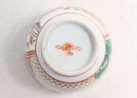 明治前期色絵網手に鶴と梅に鶯図通り物小向付