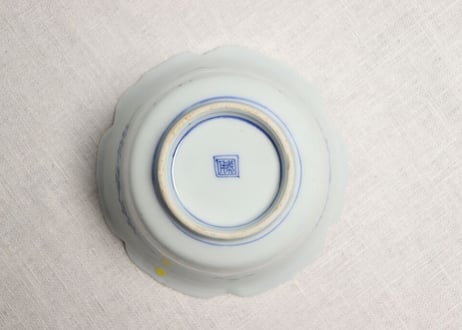 明治後期～大正染付牡丹花弁図六弁向付 ノミホツ