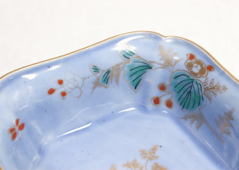 江戸中期瑠璃釉色絵人参と草花図角なます皿5客組 1客あたり傷