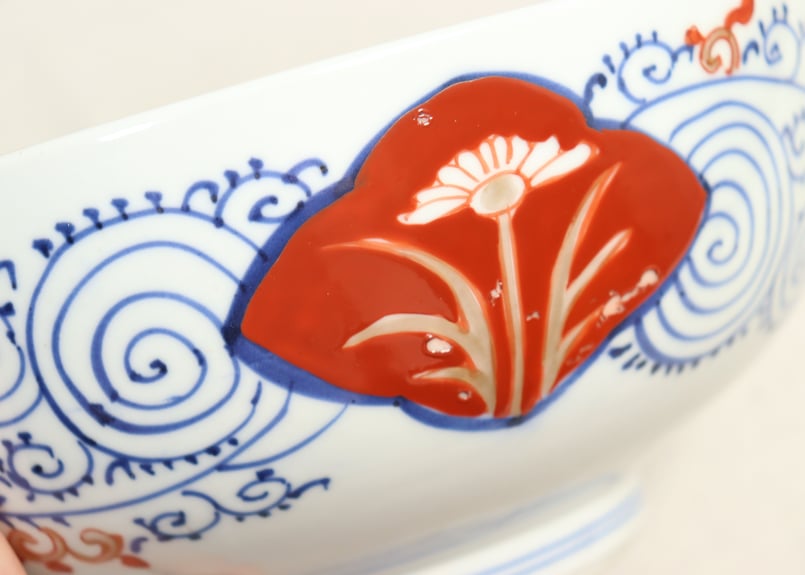 明治前期　色絵　花籠　龍と鳳凰　唐花　蝶　輪花　大鉢 明治前期色絵松竹梅と牡丹図6寸鉢 | 吉祥寺PukuPuku