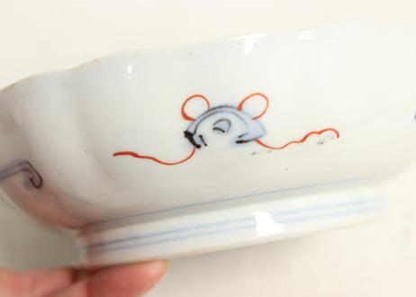 明治前期色絵梅と山水人物図なます皿