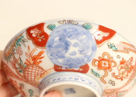 明治前期色絵竹梅と桐通り物飯茶碗①フリモノ