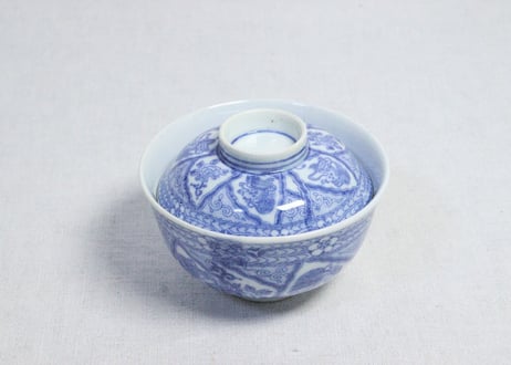 明治後期～大正銅判麒麟と獅子牡丹図蓋茶碗