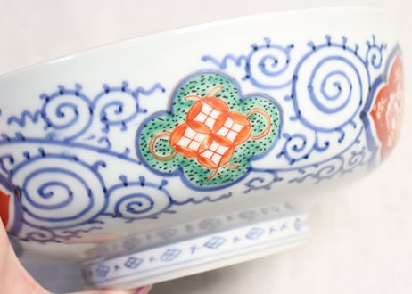 明治前期色絵山水と捻子文8寸鉢2pセット 共箱付き 金彩少剥げ有り