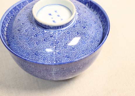 明治前期紙刷微塵唐草図飯茶碗