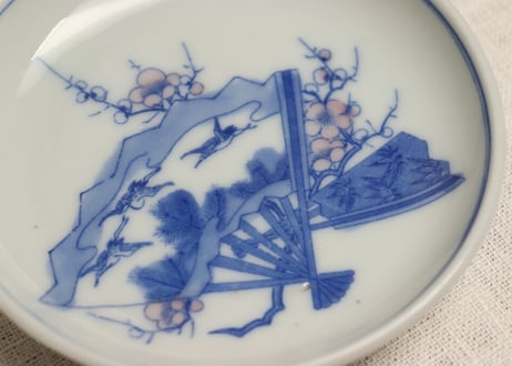明治後期~大正銅判梅に扇図小皿