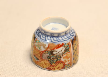 明治前期色絵桃と鶴図通り物小向付