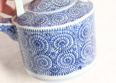 明治前期染付蛸唐草文銚子2pセット トリアシ,蓋ホツ,注ぎ口ノミホツ