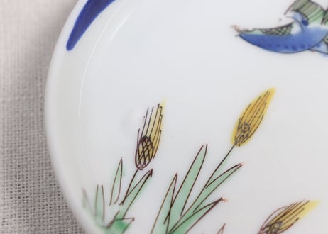 明治前期色絵麦に鳥図小皿 釉剥げ,絵付け個体差有り