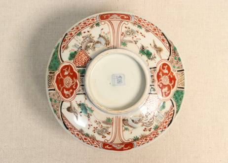 明治前期色絵松竹梅に鶴図通り物蒸茶碗
