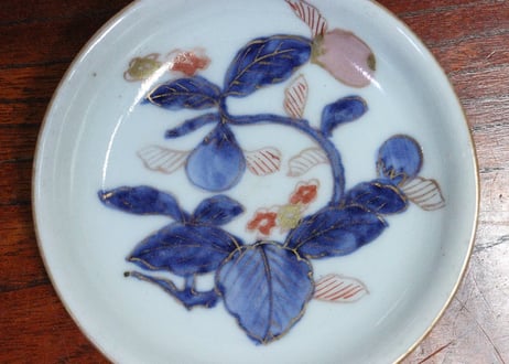 江戸中期色絵茄子図小皿　5客組