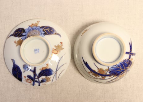 明治前期赤絵金彩草花図蒸茶碗