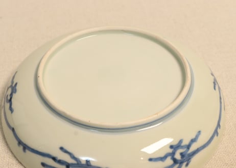 江戸幕末染付桐と幾何学文5寸皿