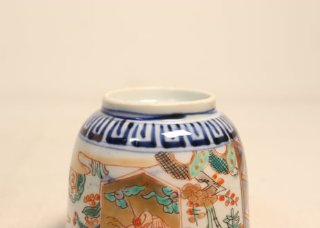 明治前期色絵菱文に松竹梅と鶴亀図向付