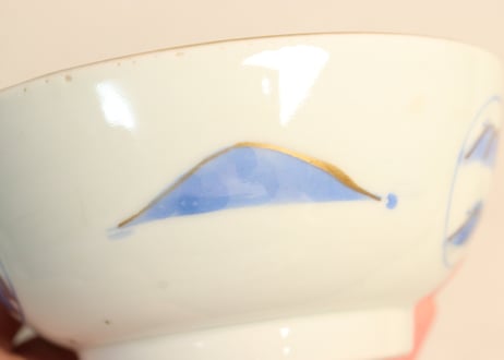 江戸幕末金彩朝顔と山水図飯茶碗