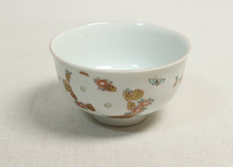 明治前期色絵三方菊図通り物飯茶碗