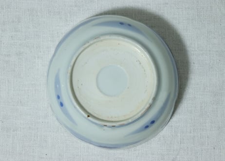 江戸幕末染付宝船と山水図5寸鉢ムシクイかたつき