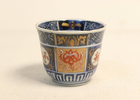明治前期赤絵金彩扇と花図市松図向付　5客組