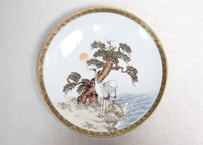 明治前期九谷焼色絵松鶴図通り物6寸皿