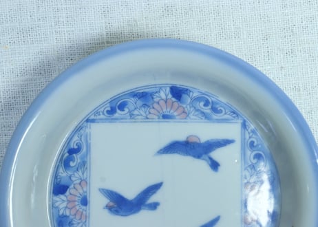 明治後期～大正銅判菊と鳥三羽図小皿