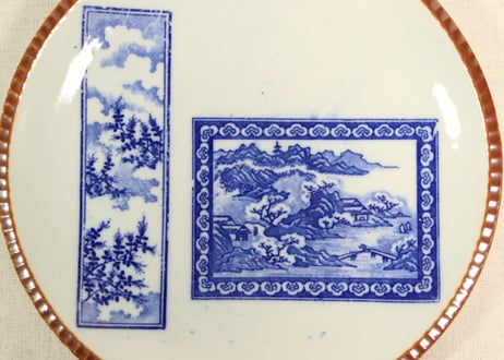 明治後期~大正銅判山水と萩図窓絵9寸イゲ皿①