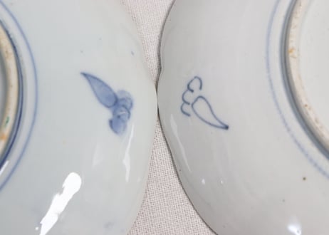 明治前期色絵六方に牡丹と水仙図7寸皿①少甘手