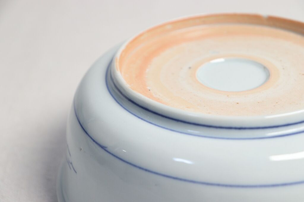 明治期　伊万里「文明開化　蒸気船図」染付鉢 明治期 伊万里「文明開化 蒸気船図」染付鉢