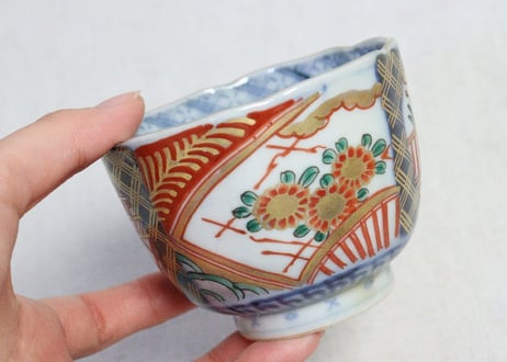 明治前期色絵扇面に菊図通り物向付