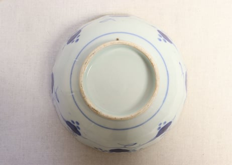 明治前期染付馬上人物と十二支文字図三ツ組鉢