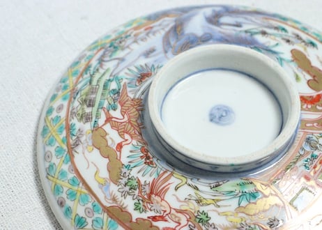 明治前期色絵山水と花鳥図蒸茶碗