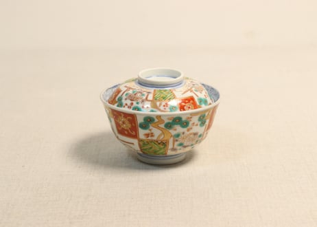 明治前期色絵松梅菊図飯茶碗