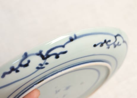 江戸中期染付竹林図6寸皿 ノミホツ