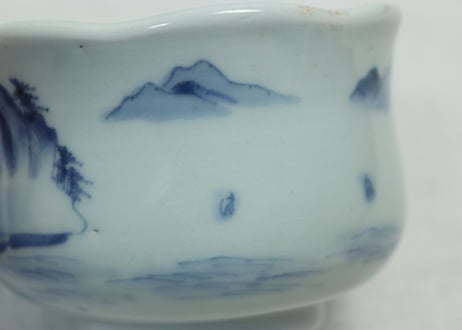 江戸幕末染付山水図輪花向付 5客組