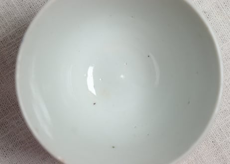 江戸後期染付柳に牡丹図広東型猪口 高台ホツ