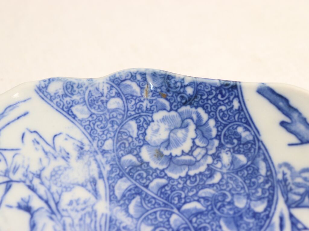明治後期~大正銅判松鶴に富士図8.5寸皿 窯傷,少がたつき 明治後期~大正銅判松鶴に富士図8.5寸皿 窯傷,少がたつき