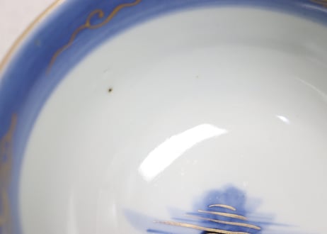 江戸幕末金彩染付山水図飯茶碗