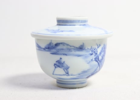 明治後期～大正染付筏人物図つぼ碗