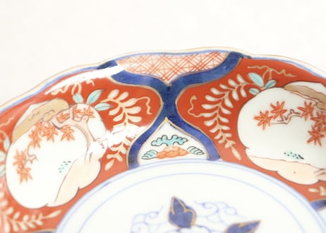 江戸中期色絵四方に紅葉と藤図なます皿5客組