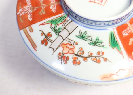 明治前期色絵三方に竹梅図通り物蒸茶碗