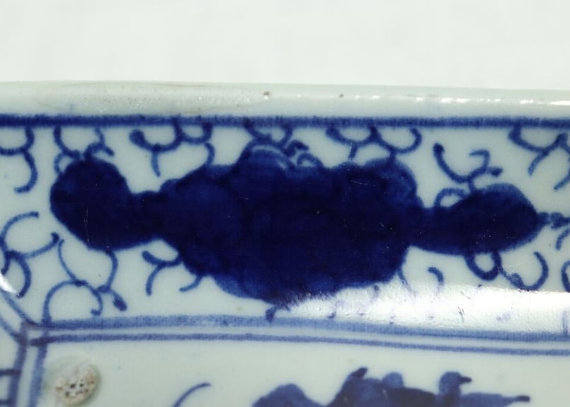 明治前期東北の焼染付牡丹図長皿 がたつき | 吉祥寺PukuPuku