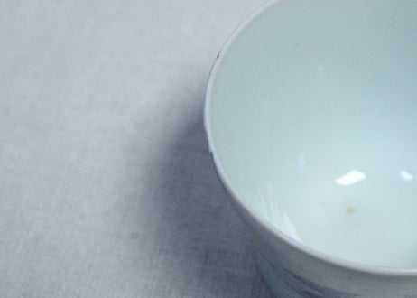 江戸後期染付柳に牡丹図広東型猪口③　高台ホツ