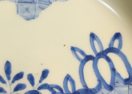 江戸幕末染付桐と幾何学文5寸皿