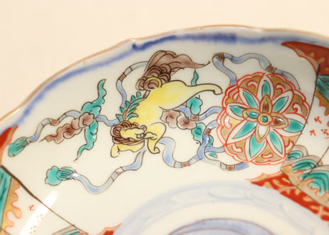 明治前期色絵三方に獅子図なます皿