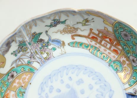 明治前期色絵鶴と松竹梅図通り物なます皿