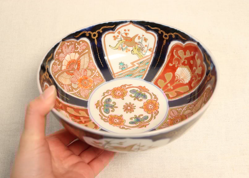 明治前期色絵梅に鶯と牡丹図6寸鉢 高台窯傷 | 吉祥寺PukuPuku